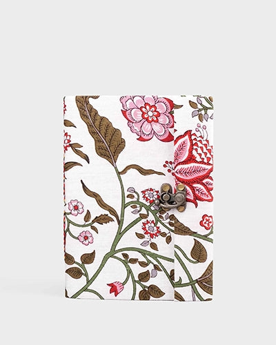 Chic White Red Floral Locking Diary (8x6inch)