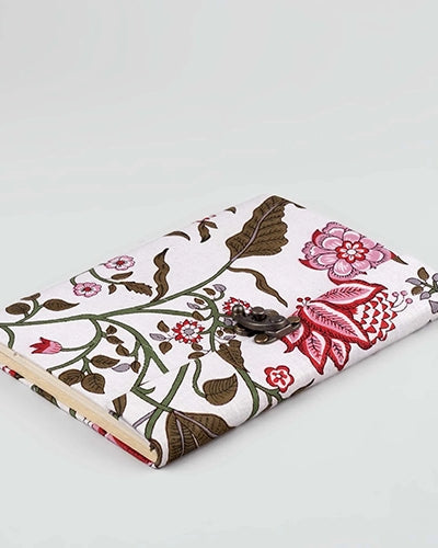 Chic White Red Floral Locking Diary (8x6inch)