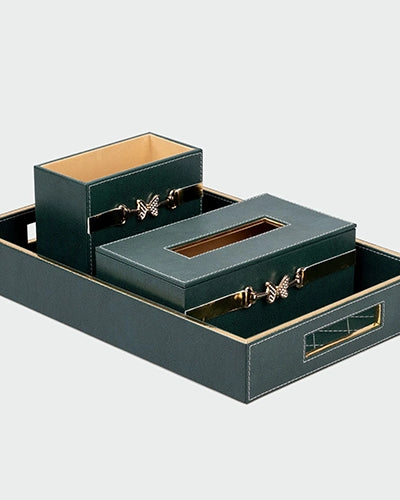 Luxury Green Leather Desk Organiser Set