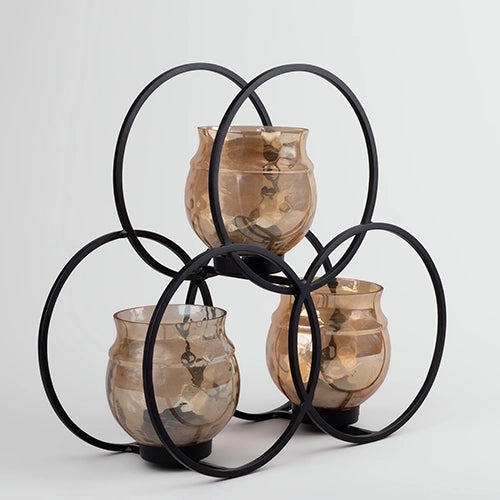 Rustic Elegance Glass & Iron Candle Holder