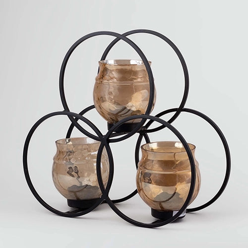 Rustic Elegance Glass & Iron Candle Holder