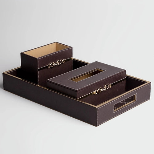 Premium Maroon Leather Bathroom Accessory Set