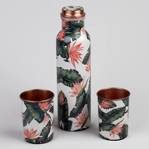 Tropical Printed Copper Bottle With Glass Set