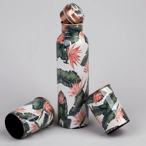 Tropical Printed Copper Bottle With Glass Set