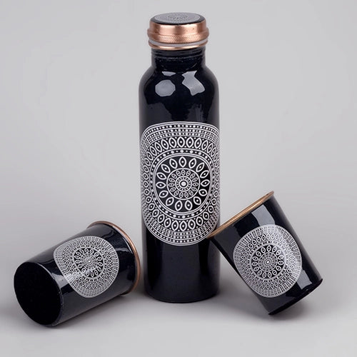 Mandala Printed Copper Bottle With Glass Set