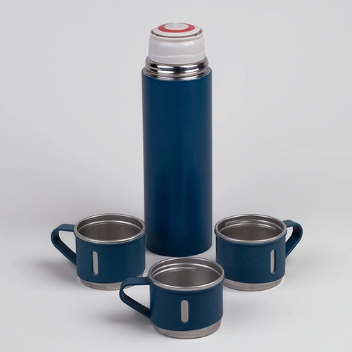 Premium Blue Stainless Steel Thermos Flask Set