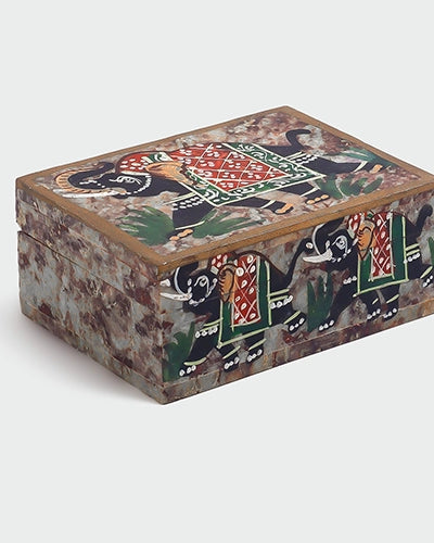 Vintage Elephant Pattern Marble Jewelry Box