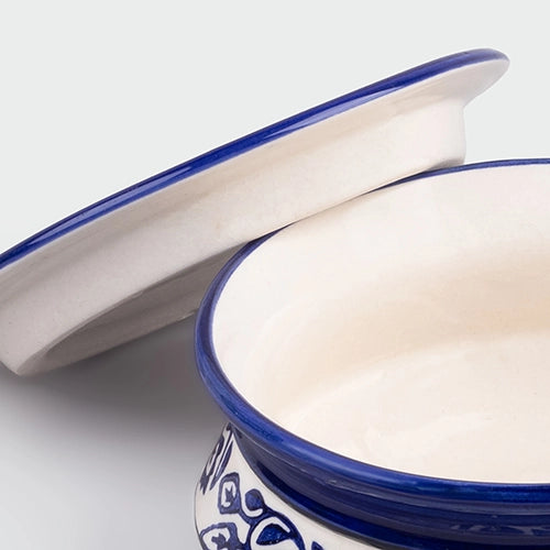 Blue Leaf Print Ceramic Casserole with Lid