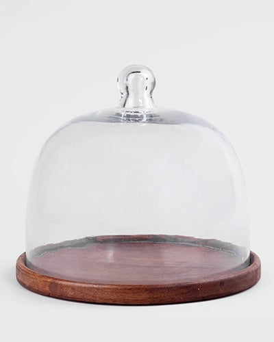 Glass Cloche with Wooden Base