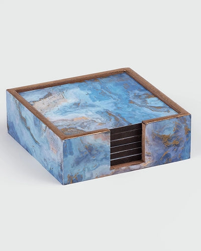 Elegant Blue Wooden Table Coasters (Set of 6)