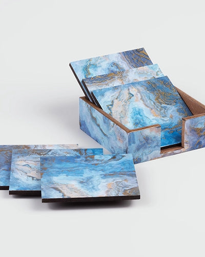 Elegant Blue Wooden Table Coasters (Set of 6)