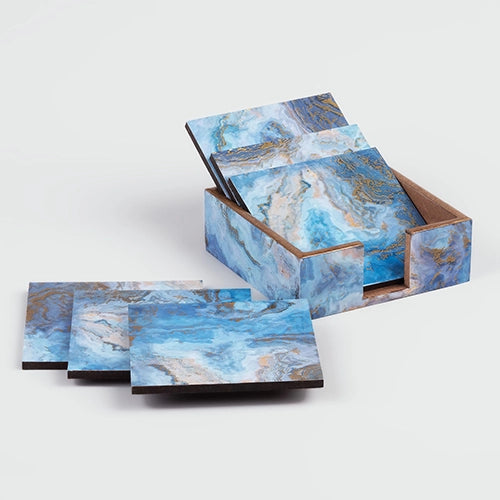 Elegant Blue Wooden Table Coasters (Set of 6)