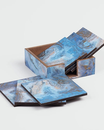 Elegant Blue Wooden Table Coasters (Set of 6)