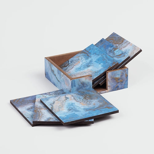 Elegant Blue Wooden Table Coasters (Set of 6)