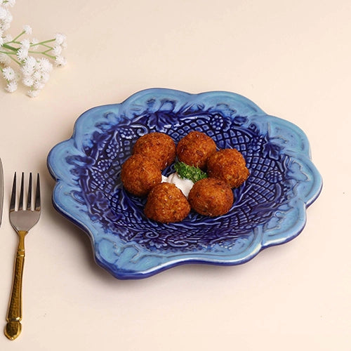 Embroidered Navy Blue Platter