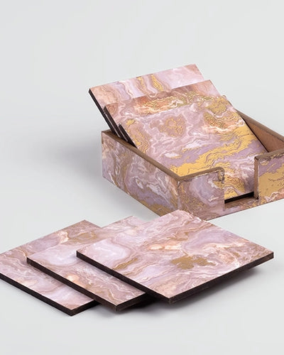 Elegant Pink Wooden Square Coasters (Set of 6)