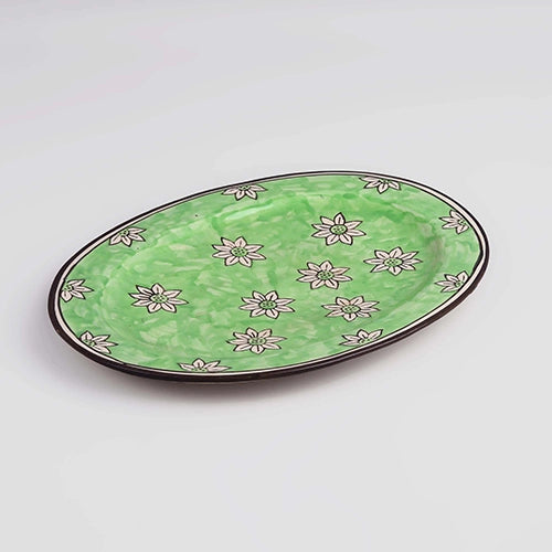 Green Blossom Hand-Painted Large Platter