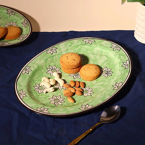 Green Blossom Hand-Painted Large Platter