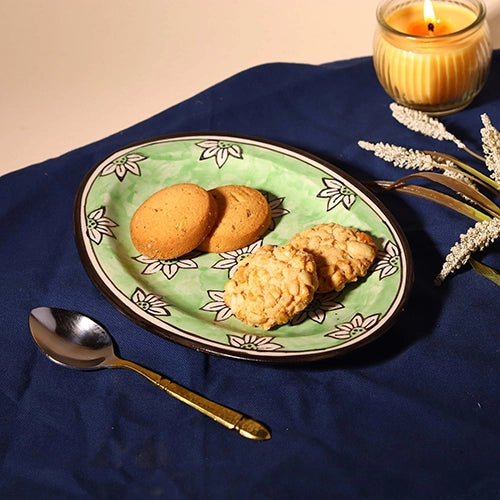 Green Blossom Hand-Painted Small Platter