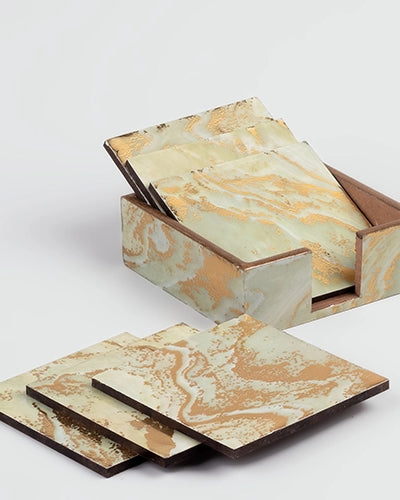 Chic Gold Foil Wooden Coasters (Set of 6)