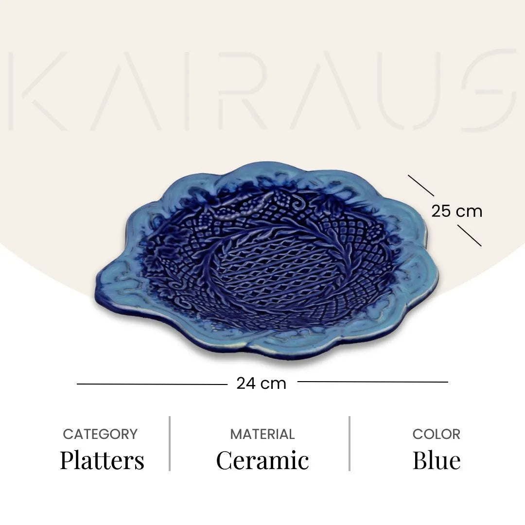 Embroidered Navy Blue Platter