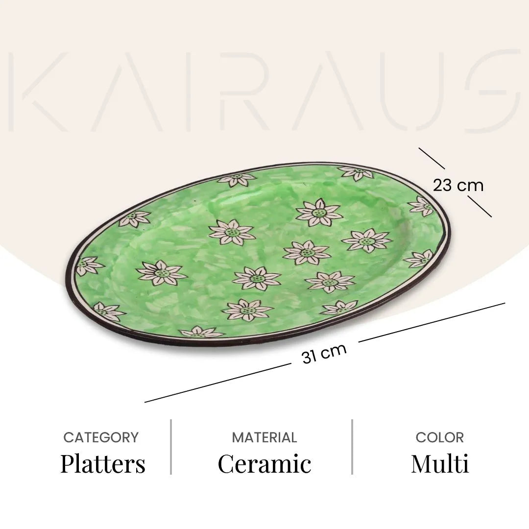Green Blossom Hand-Painted Large Platter