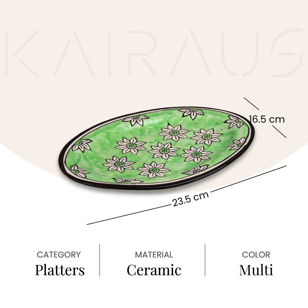 Green Blossom Hand-Painted Small Platter