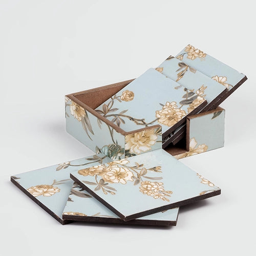 Premium Floral Elegance Glossy Coasters (Set of 6)