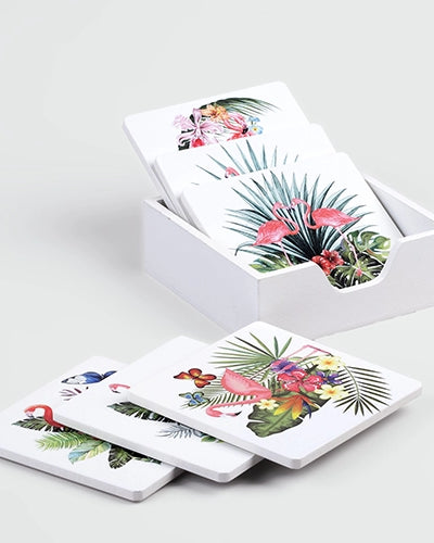 Flamingo Premium Wooden Coasters (Set of 6)