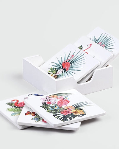 Flamingo Premium Wooden Coasters (Set of 6)