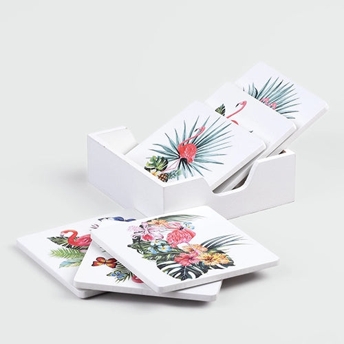 Flamingo Premium Wooden Coasters (Set of 6)