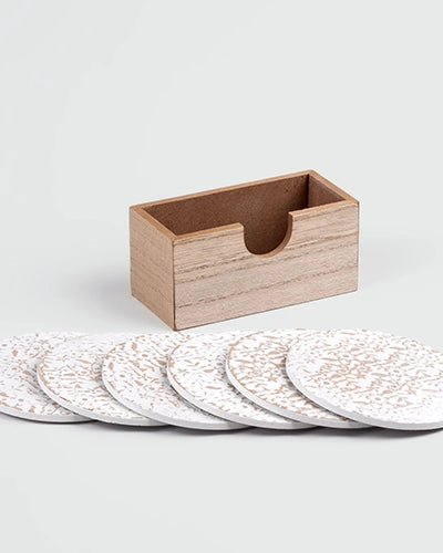 Stylish Gold-White Wooden Round Coasters (Set of 6)