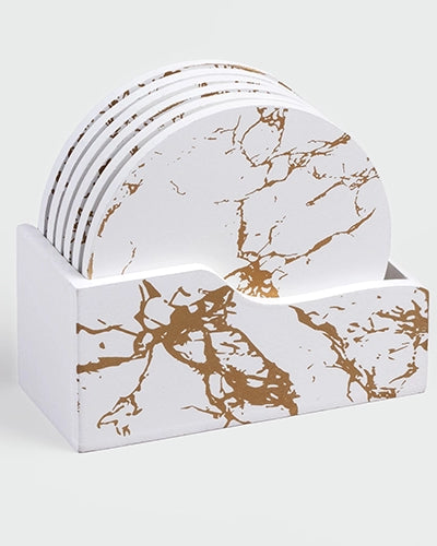 Premium White and Gold Wooden Coasters (Set of 6)