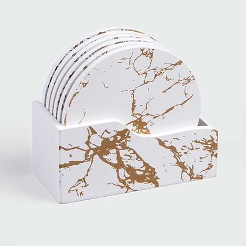 Premium White and Gold Wooden Coasters (Set of 6)