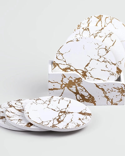 Premium White and Gold Wooden Coasters (Set of 6)