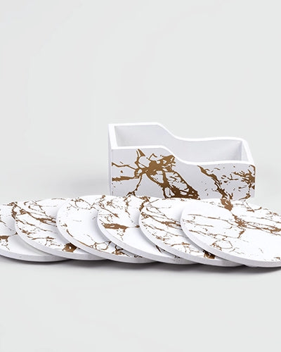 Premium White and Gold Wooden Coasters (Set of 6)