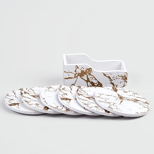 Premium White and Gold Wooden Coasters (Set of 6)