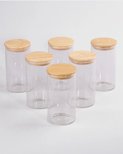 Elegant Round Glass Jar with Wooden Lid Set of 6 (320ml)