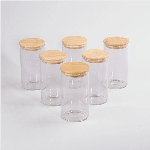 Elegant Round Glass Jar with Wooden Lid Set of 6 (320ml)
