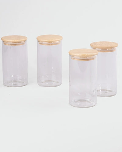 Elegant Round Glass Jar with Wooden Lid Set of 4 (320ml)