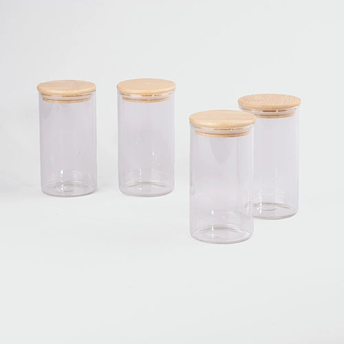Elegant Round Glass Jar with Wooden Lid Set of 4 (320ml)