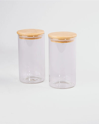 Elegant Round Glass Jar with Wooden Lid Set of 2 (320ml)