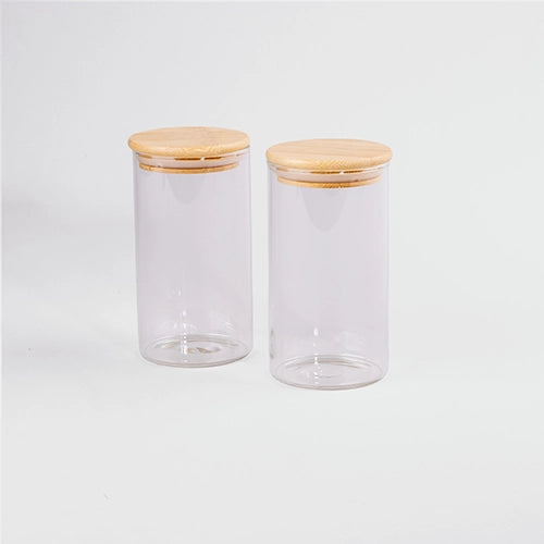 Elegant Round Glass Jar with Wooden Lid Set of 2 (320ml)