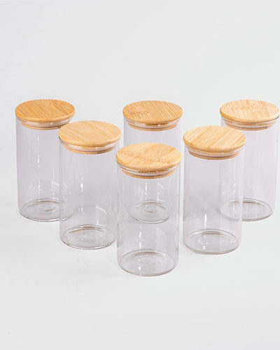 Heritage Glass Storage Jar with Wooden Lid Set of 6 (270ml)