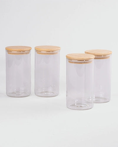 Heritage Glass Storage Jar with Wooden Lid Set of 4 (270ml)