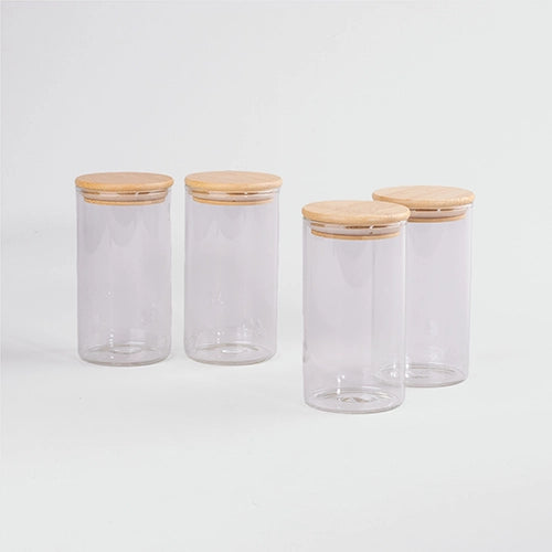 Heritage Glass Storage Jar with Wooden Lid Set of 4 (270ml)