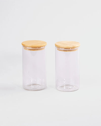 Heritage Glass Storage Jar with Wooden Lid Set of 2 (270ml)