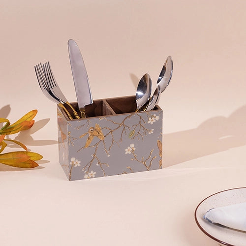 Grey Floral Cutlery Organizer