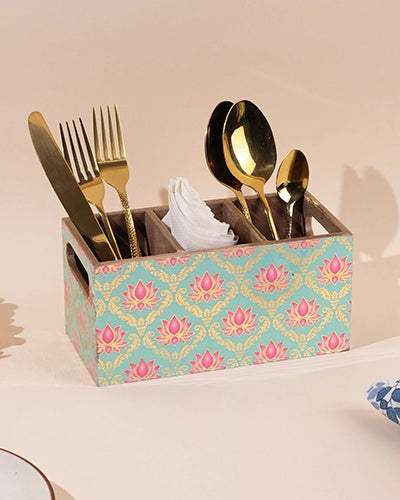 Lotus Printed Cutlery Organizer