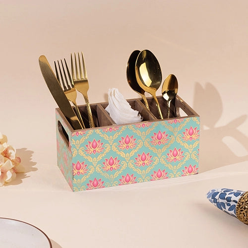 Lotus Printed Cutlery Organizer